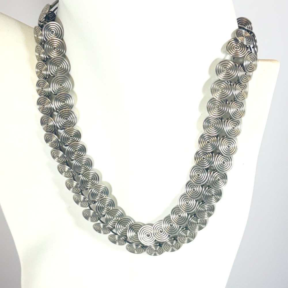 Unbranded Sliver Coil Spiral Statement Necklace Womens Chunky‎ Double Row